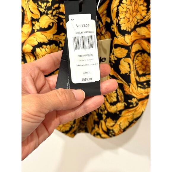 NWT Versace One Piece Lycra Vita Recycled Barocco Allover Swimsuit Yellow 4 / L - Picture 6 of 8